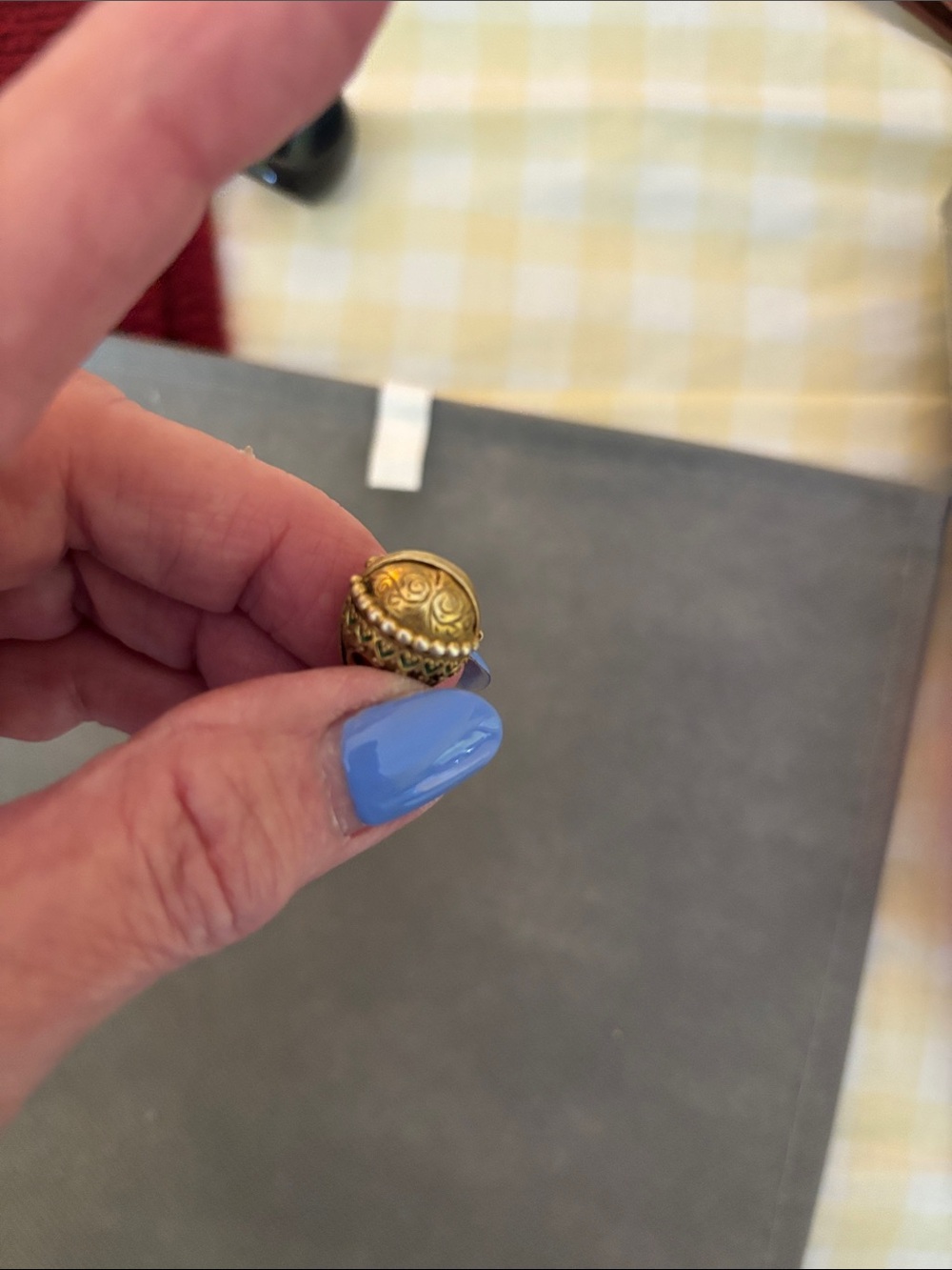 Source Unknown Gold Filigree Egg Charm Pendant with Red Accent